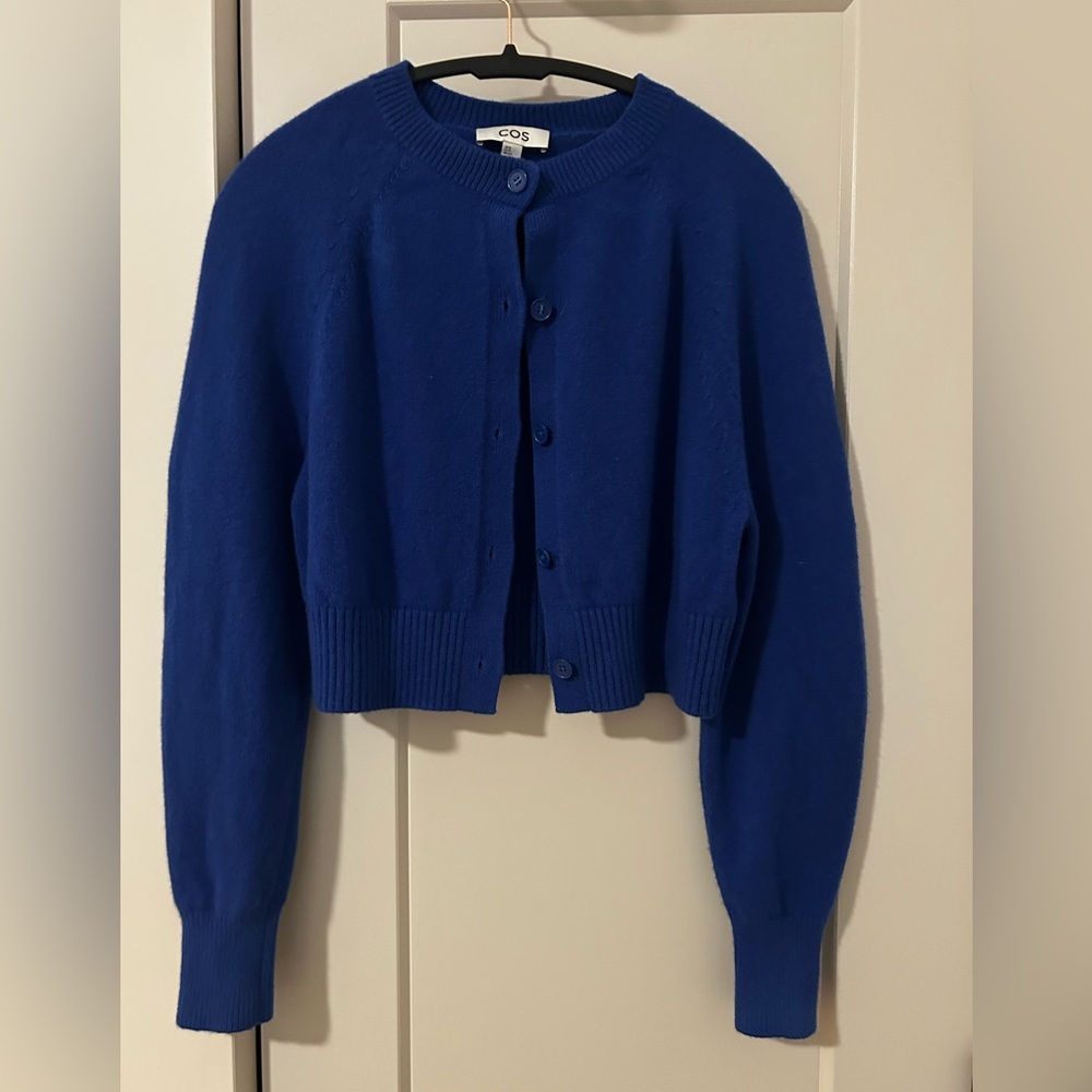 COS Women's Royal Blue CROPPED WOOL CARDIGAN